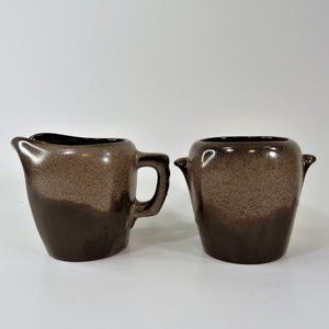 Vintage 1964 FRANKOMA Pottery Cream & Sugar 5DA & 5DB Plainsman Brown Satin